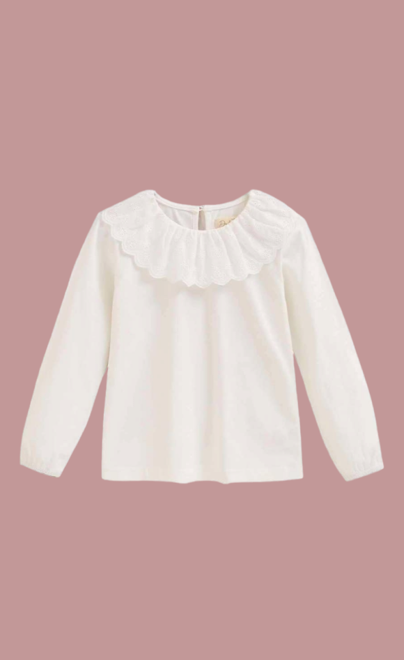 Maglia bianca a maniche lunghe da bambina